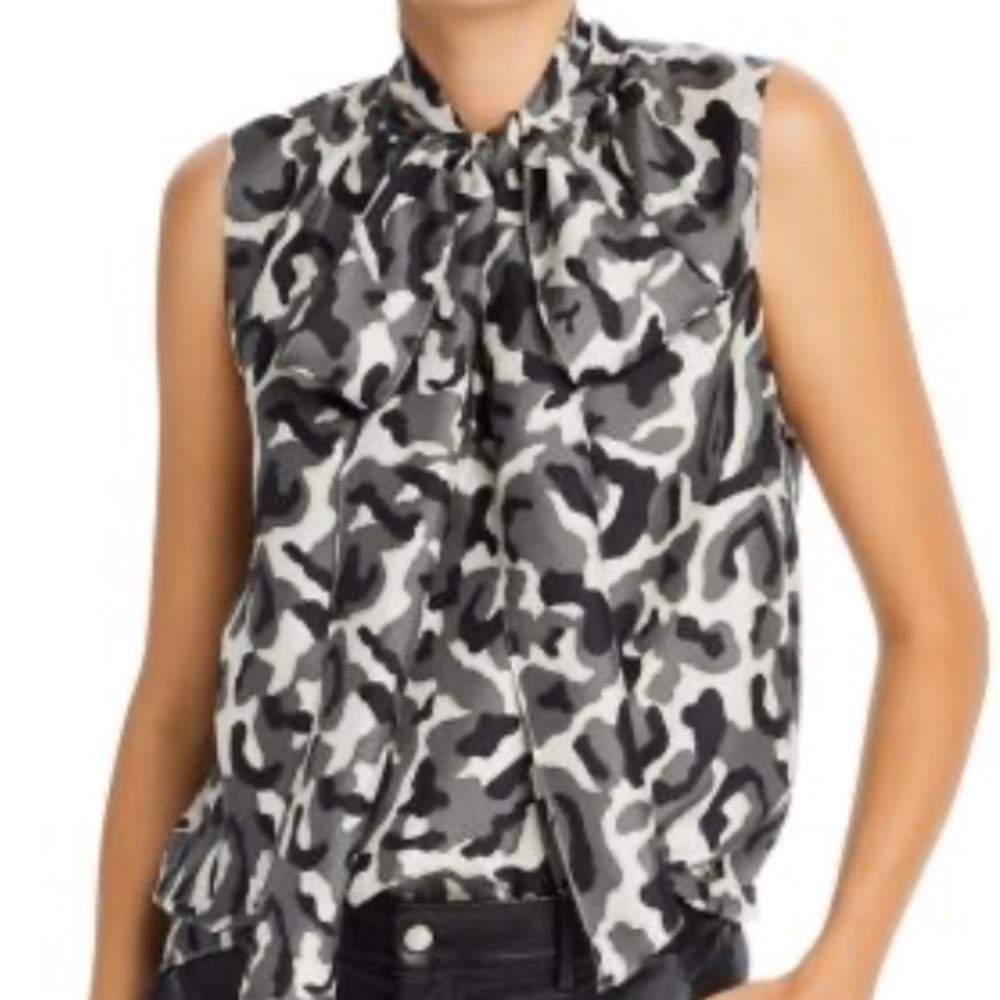 Theory Tie-Scarf Top in Camo Silk